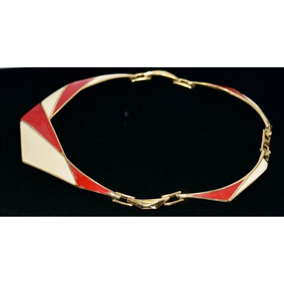 MONET Vintage Enamel Art Deco Choker Collar Statement Necklace - Picture 5 of 8